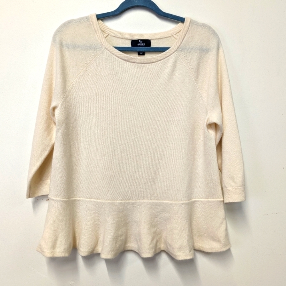 LANDS End Cream Cashmere Peplum Sweater M